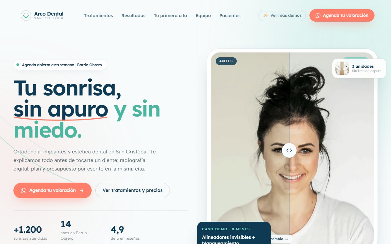 Diseño de página web para odontología — captura del demo de muestra Arco Dental