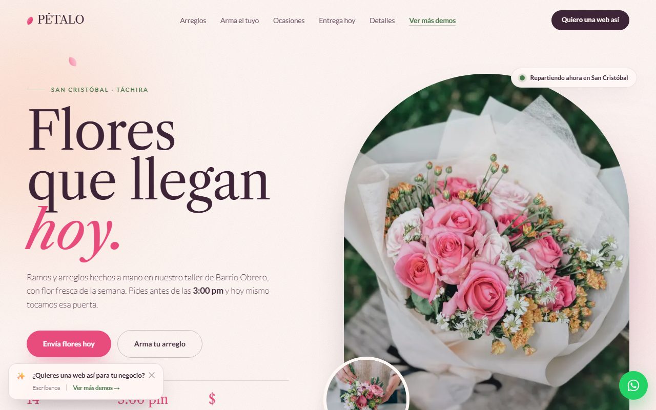Diseño de página web para floristería y detalles — captura del demo de muestra PÉTALO