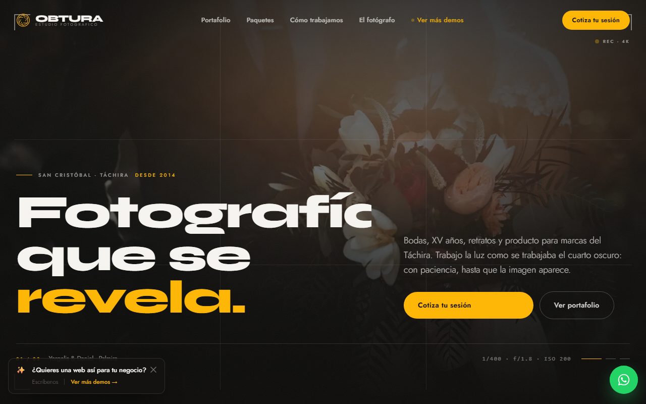 Diseño de página web para fotografía profesional — captura del demo de muestra OBTURA