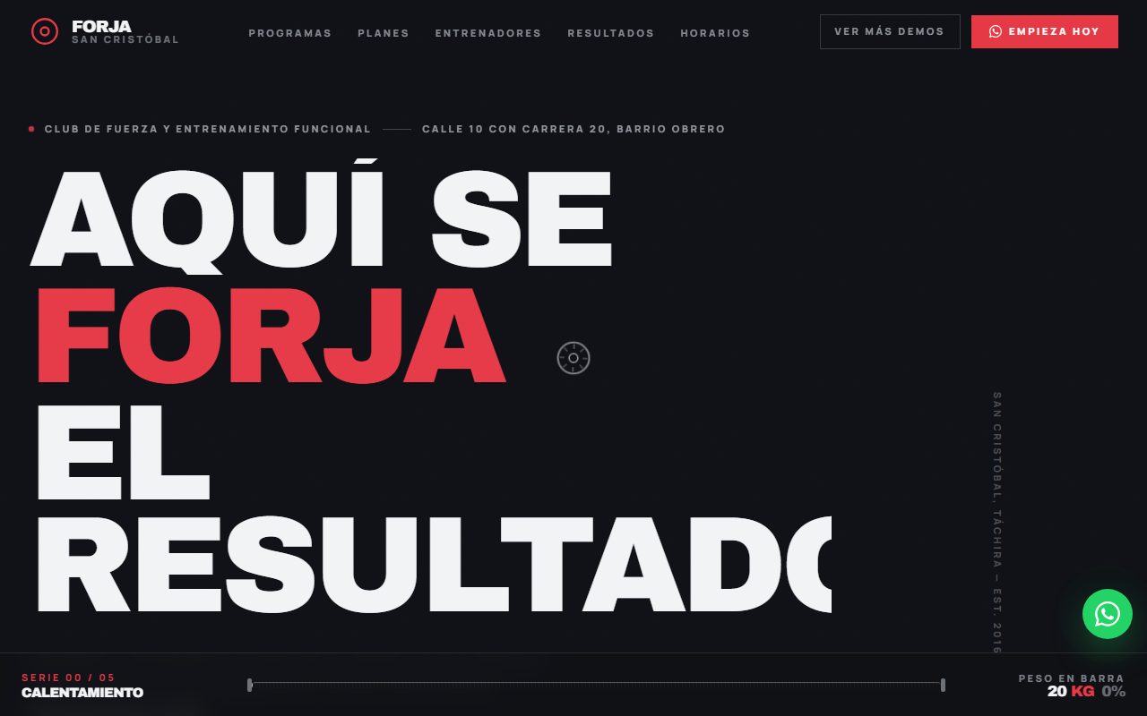 Diseño de página web para gimnasio y fitness — captura del demo de muestra FORJA