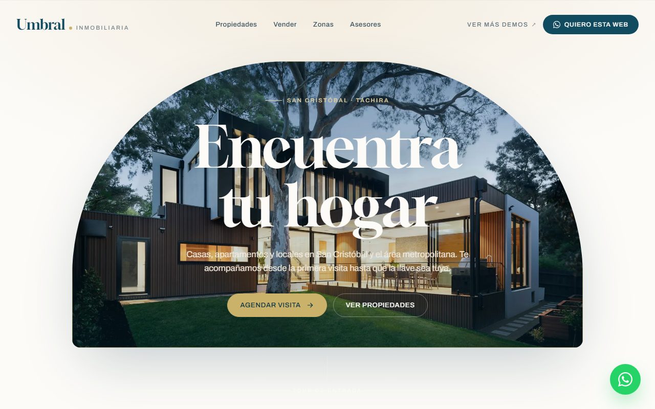 Diseño de página web para bienes raíces — captura del demo de muestra Umbral Inmobiliaria