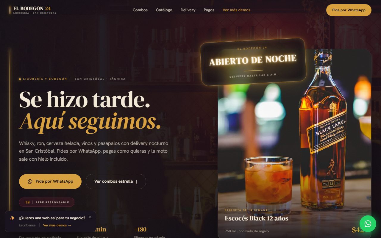 Diseño de página web para licorería y bodegón — captura del demo de muestra EL BODEGÓN 24
