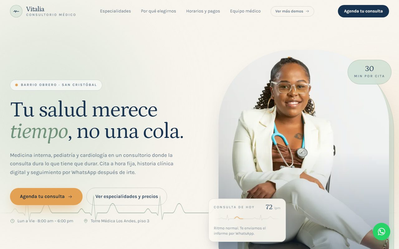 Diseño de página web para consultorio médico — captura del demo de muestra Vitalia